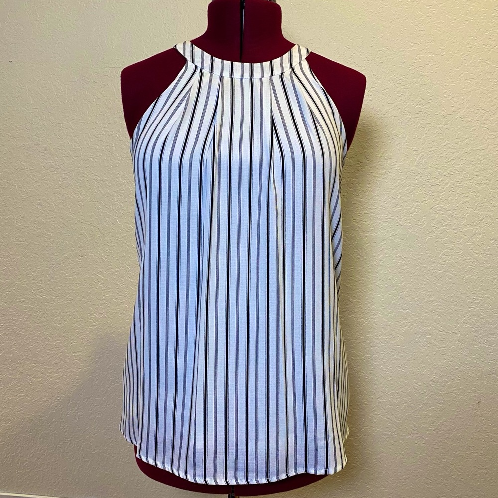 Doe & Rae | White Halter Top Blouse with Black Stripes Pattern L 🦓🤍✨